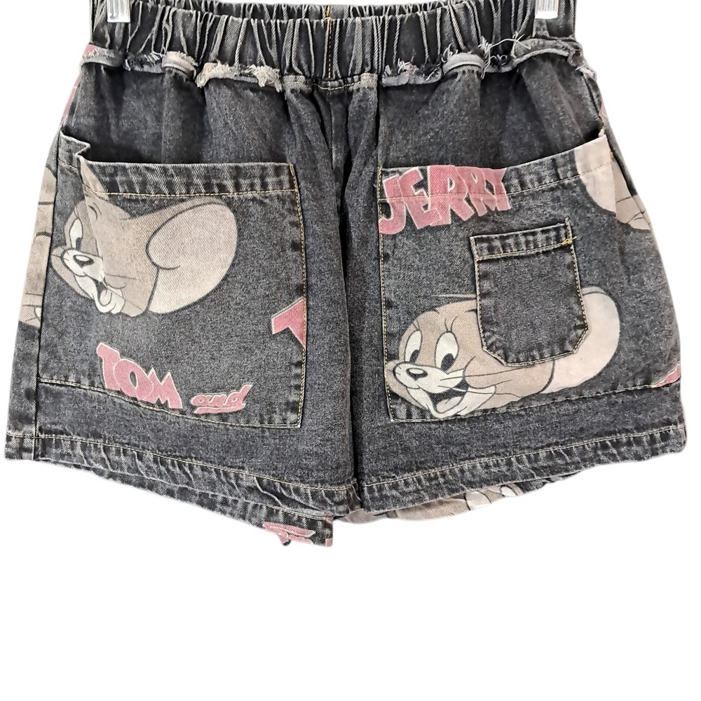 Tom and Jerry Oversized Baggy Denim Shorts Patchwork Faded Y2K Harajuku Small - Picture 4 of 8